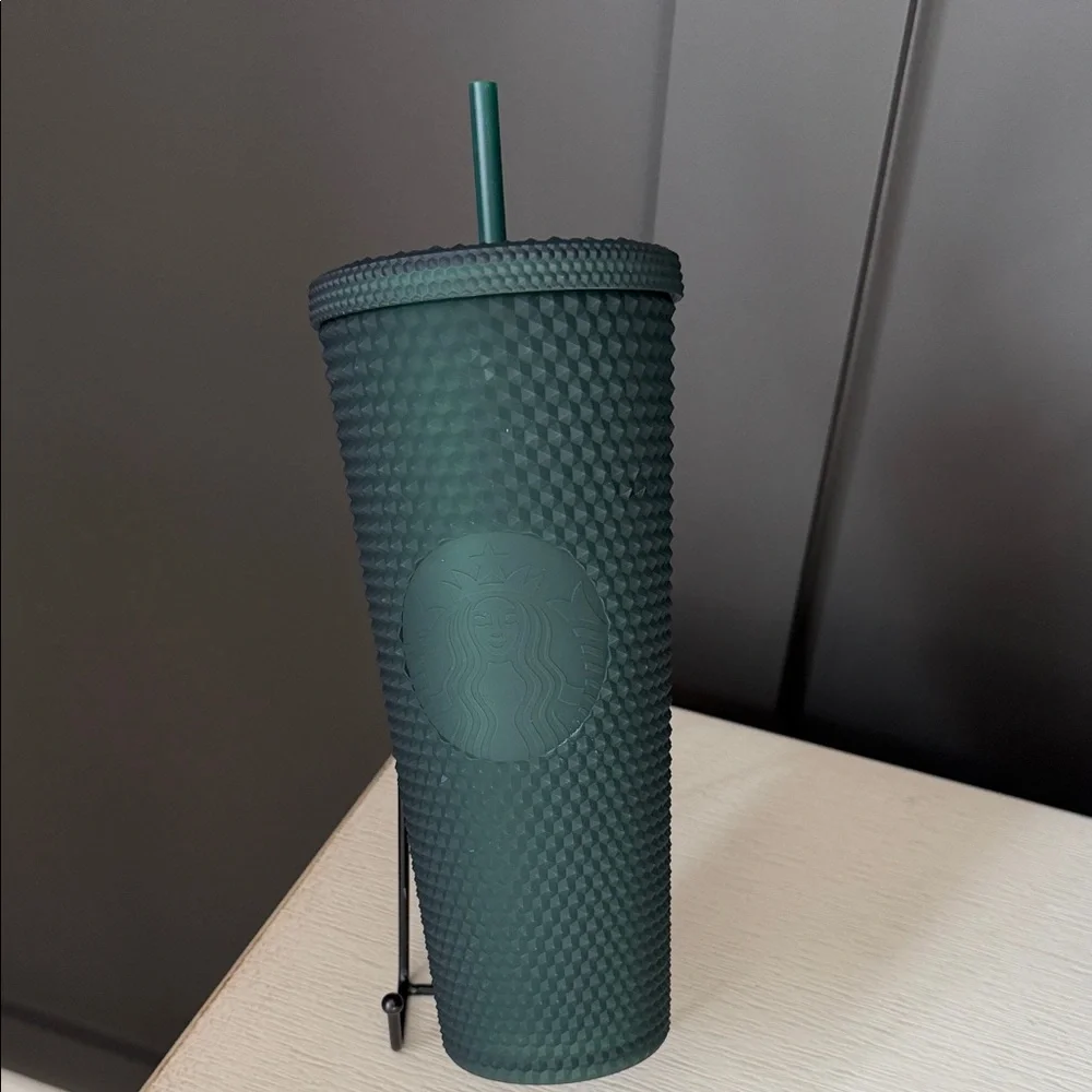 Starbucks‎ Studded Forest Green Textured Cup with Straw - NWT
